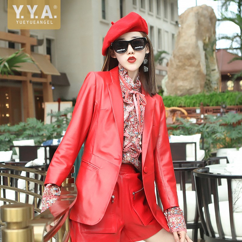 Leather Work Jacket Women'S - Blazer Feminino Elegante de Couro Genuíno