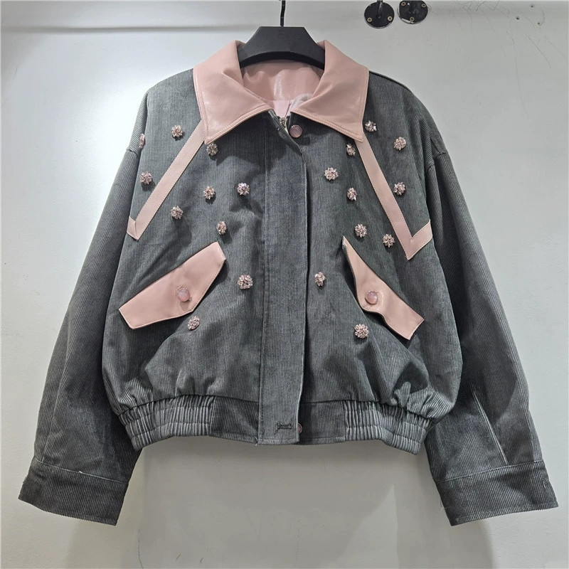 Leather Work Jacket Women'S - Jaqueta Feminina Curta de Veludo Cotelê