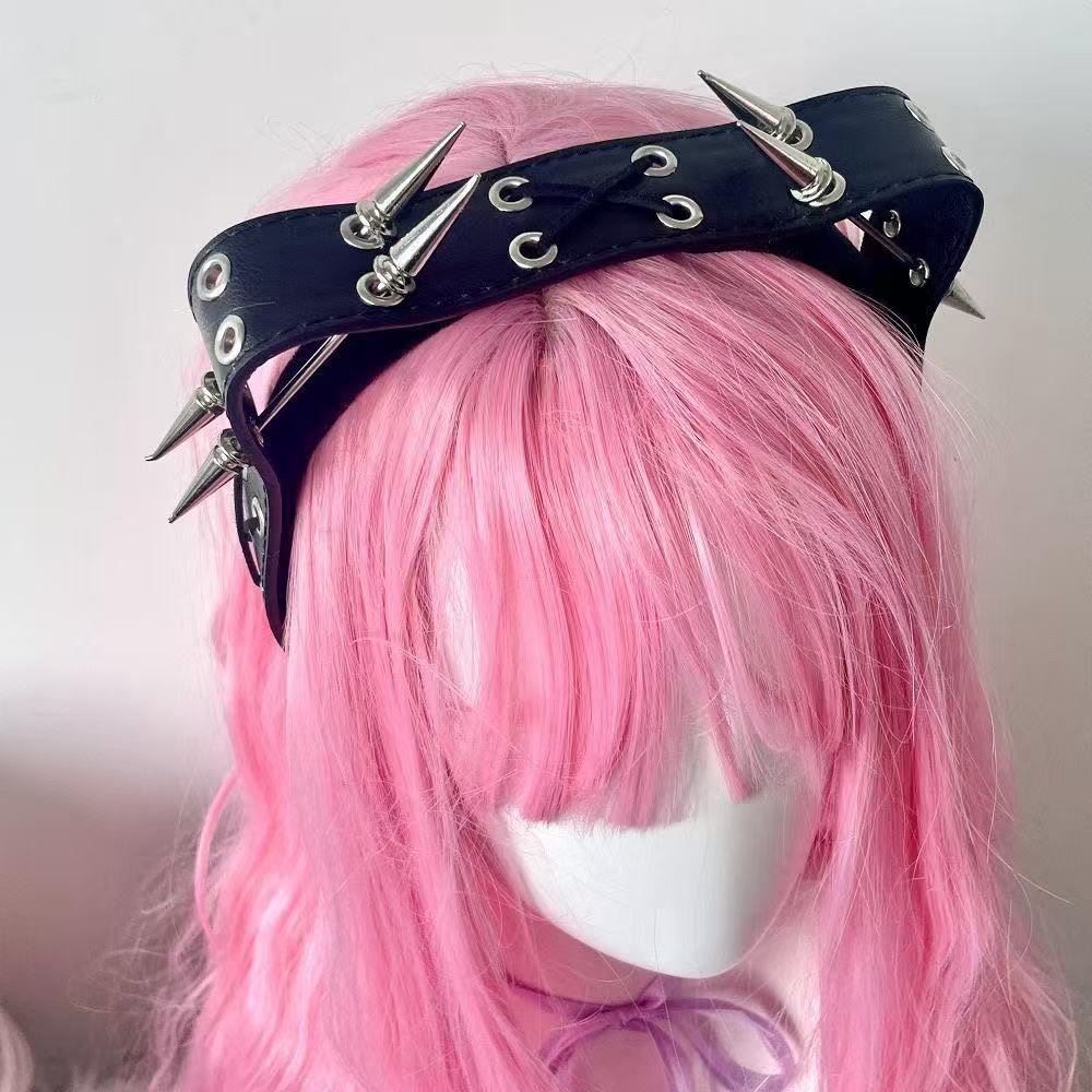 Leatherwork Rings - Tiara Punk Harajuku com Rebites, Tiara