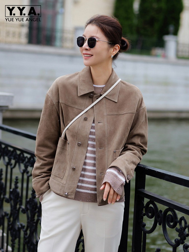 Leather Work Jacket Women'S - Jaqueta Feminina de Couro Camurça Genuíno