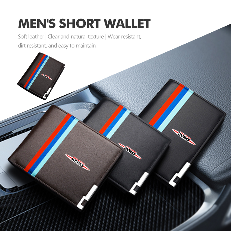 Leather Work For Car - Carteira masculina curta multifuncional, bolsa porta-cartões