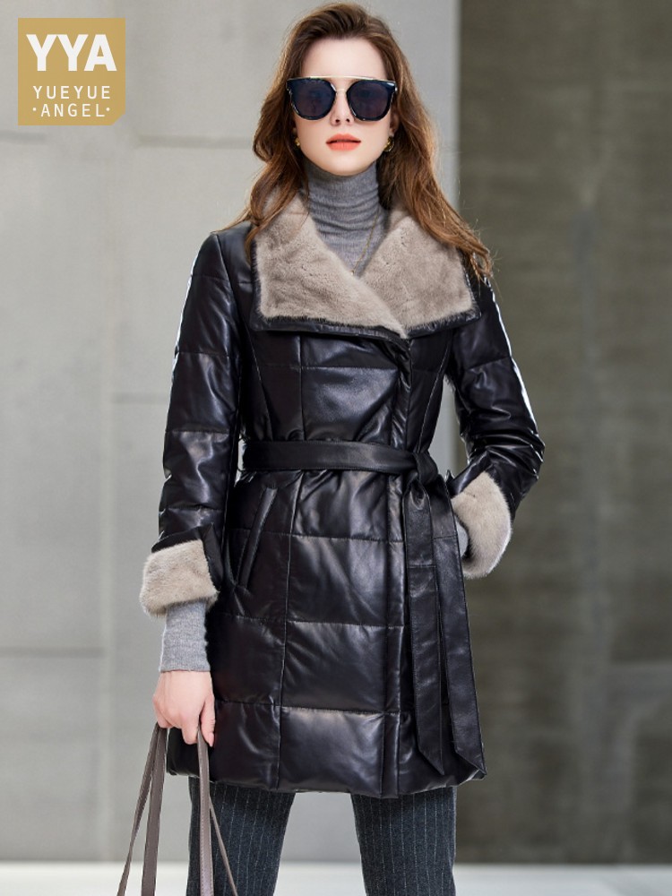 Leather Work Jacket Women'S - Senhoras elegantes gola de pele de
