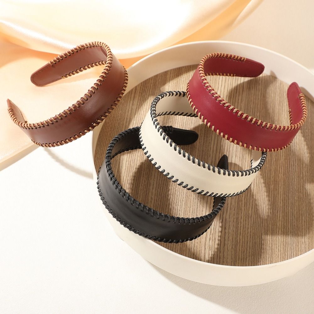 Leatherwork Rings - Tiara de Couro Cor Sólida Estilo