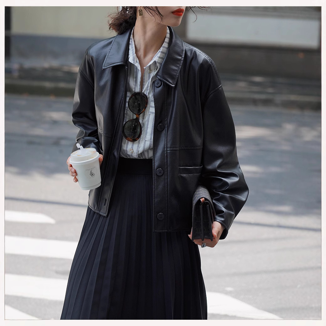 Leather Work Jacket Women'S - Mulheres casacos curtos jaquetas de couro