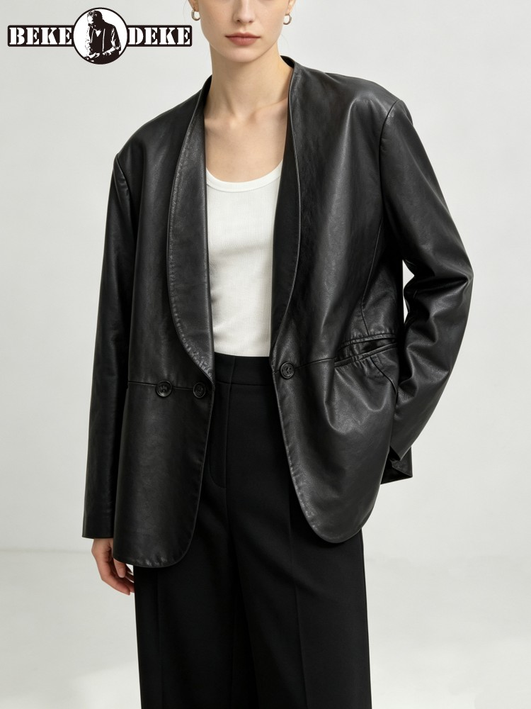 Blazer Feminino de Couro Genuí - Leather Work Jacket Women'S avaliação e preço