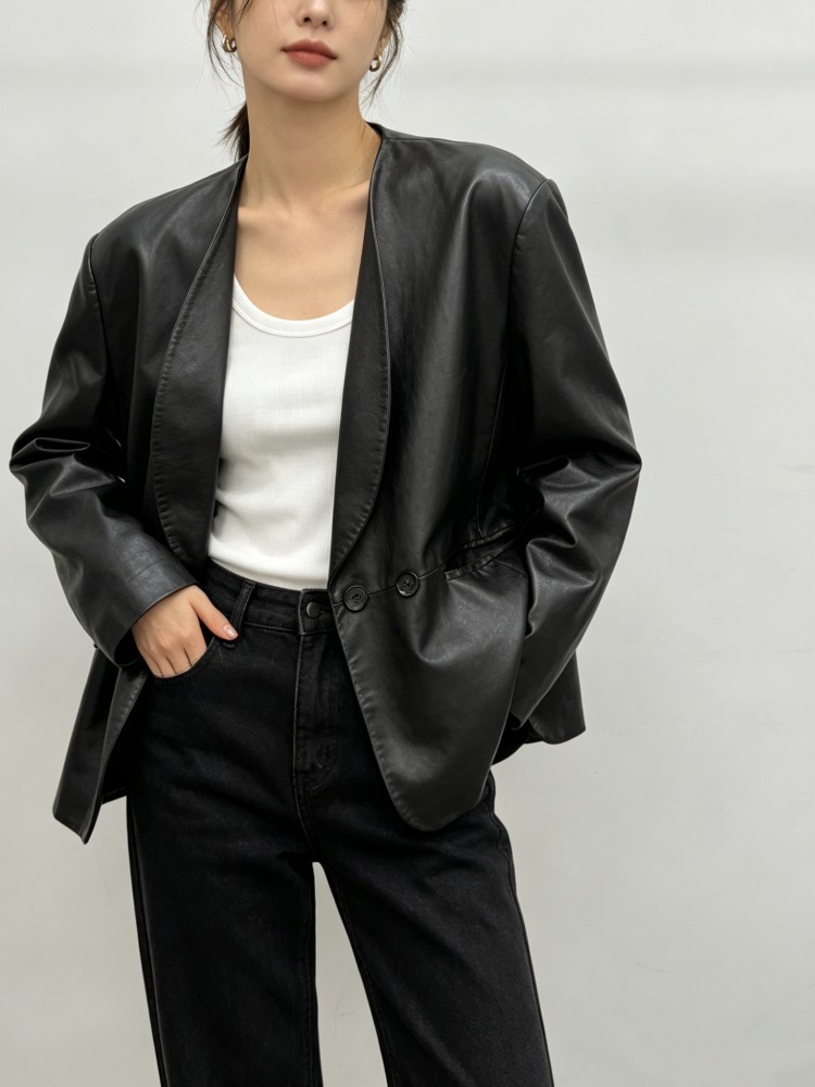Blazer Feminino de Couro Genuí - Leather Work Jacket Women'S avaliação e preço