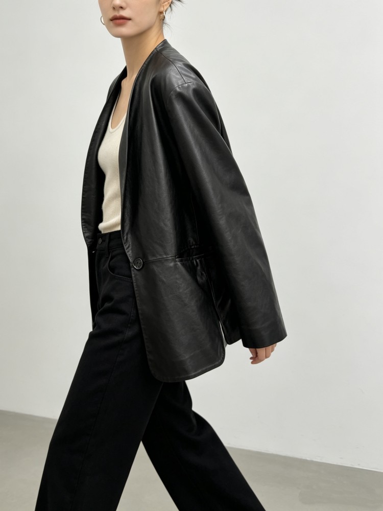 Blazer Feminino de Couro Genuí - Leather Work Jacket Women'S avaliação e preço