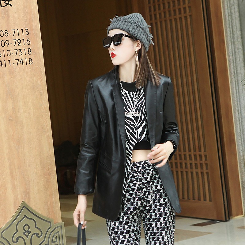 Blazer Feminino Elegante de Co - Leather Work Jacket Women'S avaliação e preço