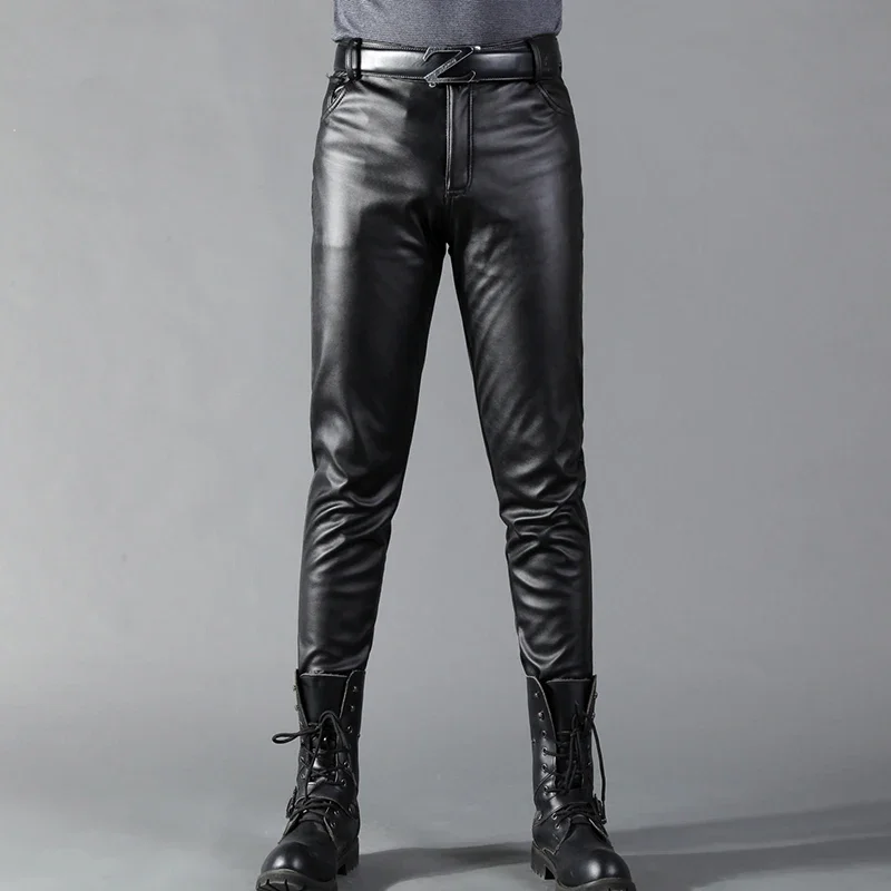 Calças de couro masculino magr - Leather Work Pants avaliação e preço