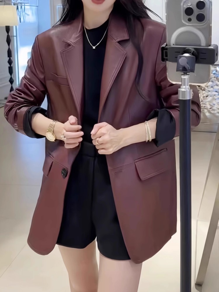 Outono escritório senhoras tra - Leather Work Jacket Women'S avaliação e preço