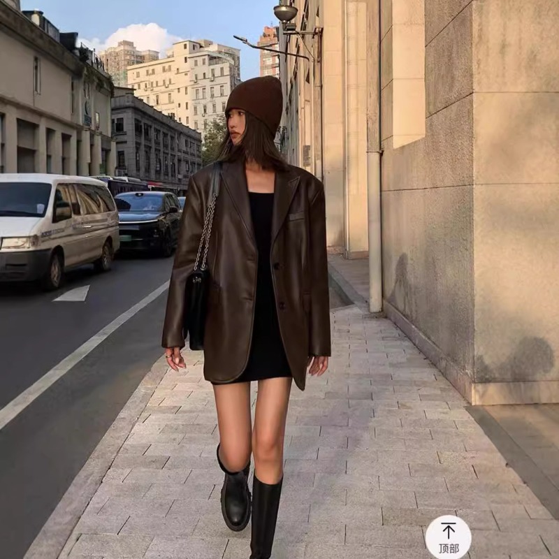 Outono inverno couro do plutôn - Leather Work Jacket Women'S avaliação e preço