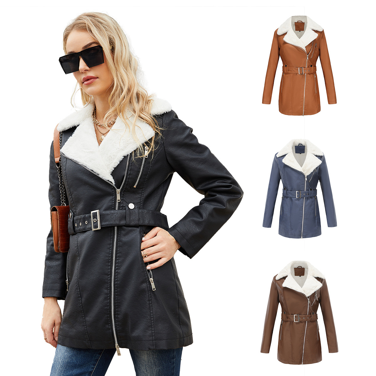Casaco de couro PU falso com c - Leather Work Jacket Women'S avaliação e preço