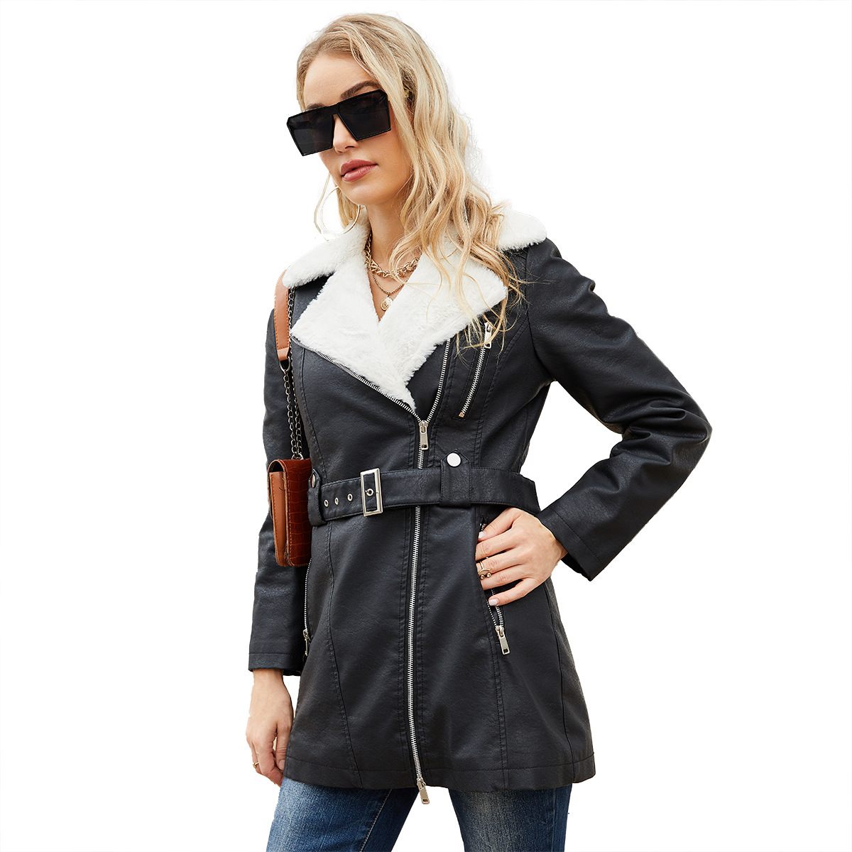 Casaco de couro PU falso com c - Leather Work Jacket Women'S avaliação e preço